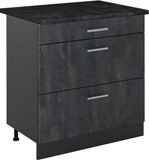 Vicco Keukenonderkast R-Line, Zwart beton/Antraciet, 80 cm met 3 laden antraciet werkblad