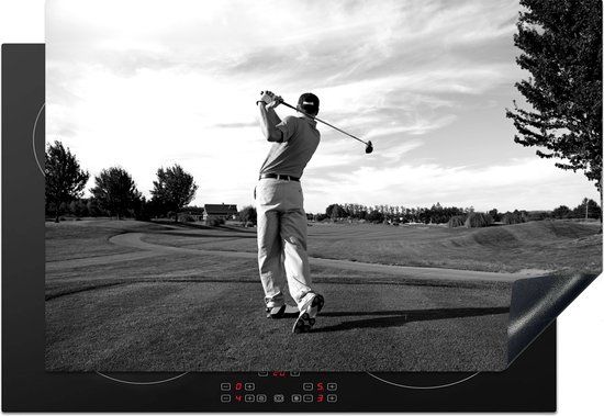 KitchenYeah® Inductie beschermer 77x51 cm - Golfbaan - Zwart Wit - Inductie kookplaat accessoire