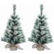 Everlands 2x Stuks mini kerstboom met sneeuw 75 cm in jute zak - Mini kerstbomen