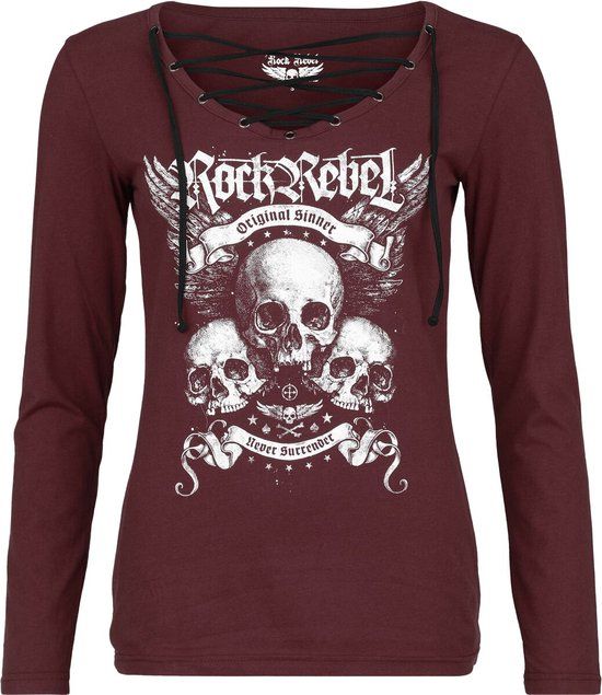 Rock Rebel by EMP donkerrood shirt met lange mouwen en V-hals - Dames - L
