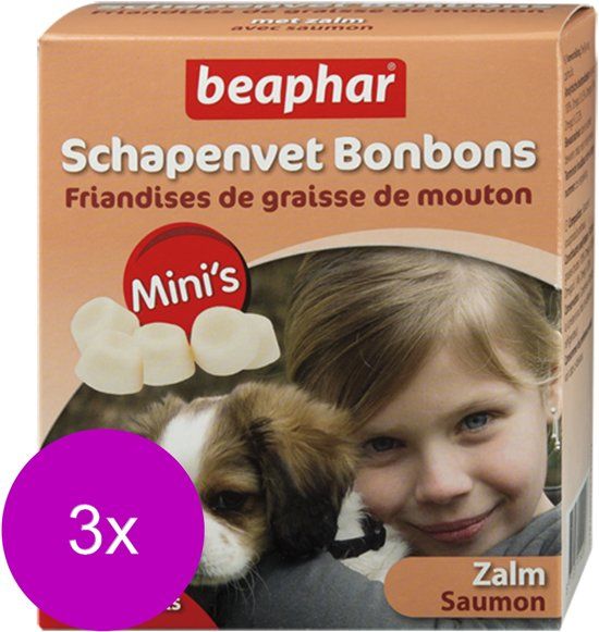 BEAPHAR Schapenvetbonbons Zalm - Hondensnacks - 3 x Mini