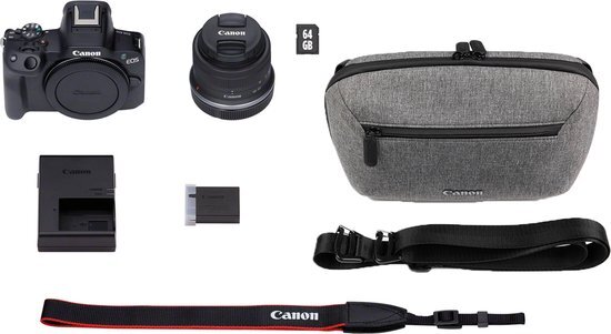 Canon R50 - Systeemcamera travel kit - + RF-S 18-45mm f/4.5-6.3 IS STM-lens, schoudertas, geheugenkaart &amp; batterijpakket