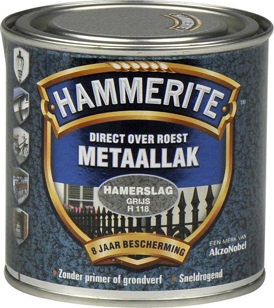 Hammerite Hamerslag Grijs H118 - 250ML - Metaallak - Voor binnen & buiten