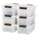 IRIS USA Stapelbare plastic opbergbakken met deksels, 6 stuks, BPA-vrij, Made in USA, discrete opbergoplossing, kliksluitingen, duurzame nestbare containers, veilige trekgreep, parelmoer, 12 l