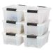 IRIS USA Stapelbare plastic opbergbakken met deksels, 6 stuks, BPA-vrij, Made in USA, discrete opbergoplossing, kliksluitingen, duurzame nestbare containers, veilige trekgreep, parelmoer, 12 l