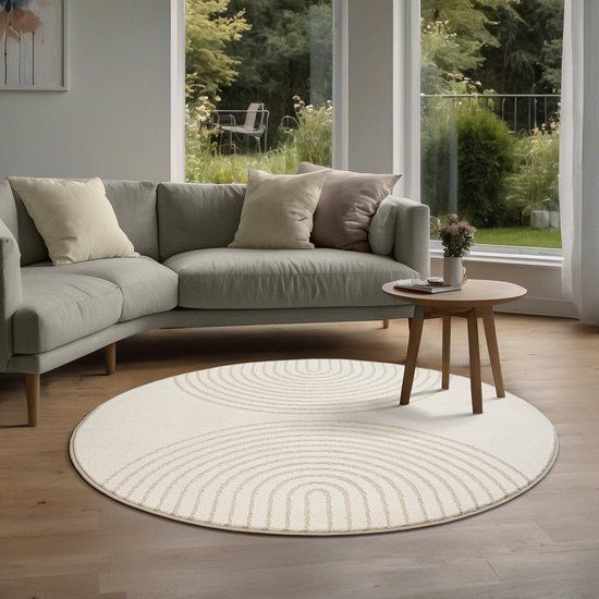 the carpet Elisa – zacht hoogpolig woonkamer vloerkleed, modern design tapijt met geometrisch patroon, crème, 120 cm rond