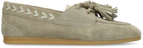 Manfield - Dames - Groene suède loafers met kwastjes - Maat 37