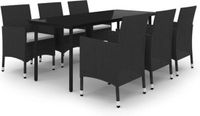 vidaXL - 7-delige Tuinset met Kussens, Poly Rattan en Glas