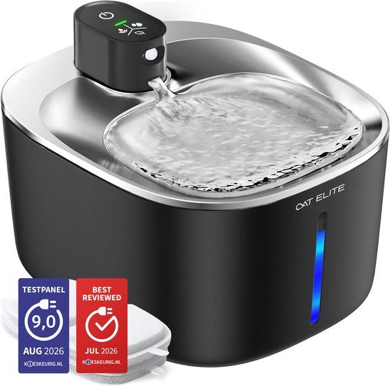 CatElite® Premium Drinkfontein Kat | Stream - Draadloos - Waterdispenser met Sensor en Accu - Incl. 2 Filters - 4L Waterfontein Kat - Kattenfontein - Fluisterstil - RVS Zwart