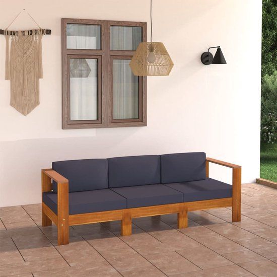 The Living Store Tuinbank - Acaciahout - 2 personen - Donkergrijs kussen