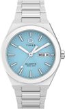 Timex Q Continental Day/Date Quartz Analoog Horloge Zilverkleurig En Blauw Kast Gemaakt Van 100% Roestvrij Staal En Een Armband Van 100% Roestvrij Staal 39 TW2Y35100AJ, TW2Y35200AJ