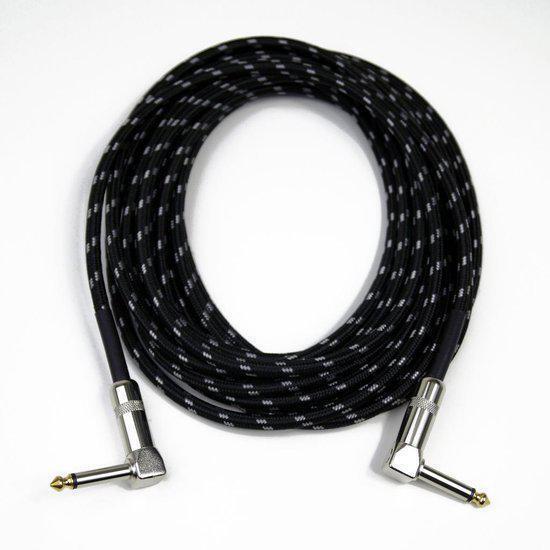 Ã�engus Black Tweed Gitaarkabel - instrumentkabel 6 meter - 6.35mm mono jack plug haaks/haaks - zwart