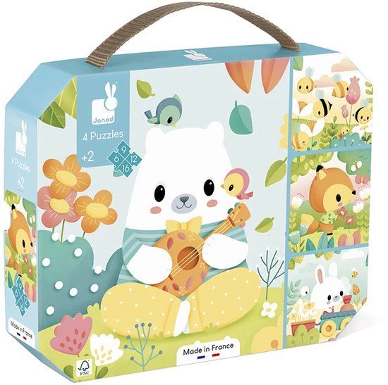 Janod - 4 Pure Puzzels in koffer - 6, 9, 12 en 16 stukjes