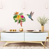 Stickers Muurstickers - Tropische bloemen en kolibrie - Transparante achtergrond - 80x95cm