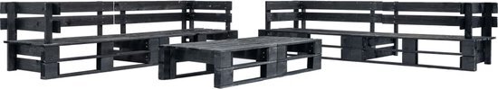 The Living Store Pallet loungeset - 220 x 66 x 55 cm - zwart ge&#239;mpregneerd grenenhout - geschikt voor binnen- en buitengebruik