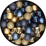 Merkloos / Sans marque Billiet - Vanlaere Kleine kerstballen - 40x st - donkerblauw/goud - D3 cm - kunststof - kerstversiering