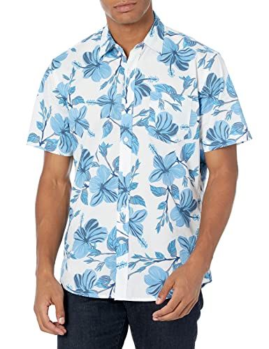 Amazon Essentials Men's Short-Sleeve Shirt - Floral Print - Regular Fit - Blue - XXL