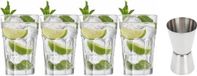 Royal Leerdam 4x Cocktailglazen / Mojito glazen transparant 410 ml - Met RVS maatbeker / barmaatje 2-in-1 15/30 ml
