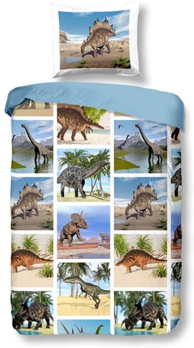 Snoozing Dinosaur - Flanel - Dekbedovertrek - Eenpersoons - 140x200/220 cm + 1 kussensloop 60x70 cm - Multi kleur