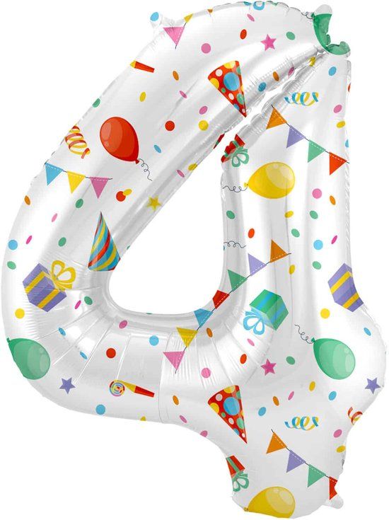 Folat Folieballon Cijfer 4 Joyful Party - 86 cm
