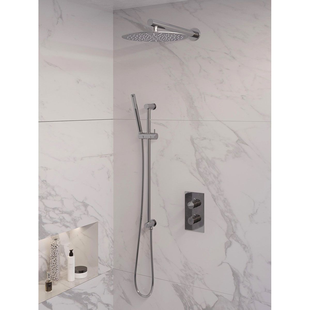 Brauer Regendoucheset 38 Inbouw Muur Chrome Edition 30cm Rond Glans Chroom 2 Greeps 3-weg met Thermostaatkraan Glijstang en Staafhanddouche