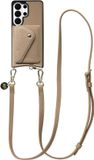 AVY Leren Hoesje geschikt voor Samsung Galaxy S26 Ultra | Met Koord en Magnetische Kaarthouder | Compatibel met MagSafe | Leather Case met 130CM Koord & Wallet | Long Leather | Beige