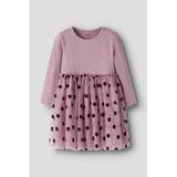 NAME IT MINI gebreide midi jurk met ruches en stippen - roze