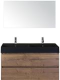 BES LED Maxx XL Badmeubelset 120 cm - Tabacco - Wastafel Kube Dubbel Zwart 2 Kraangaten met Spiegel