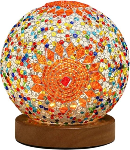 GlobeGoods® - Tafellamp - Lamp - Windlamp - Glas In Lood - Bohemian - Tafellamp - Kleurrijk - Warm licht - Oranje