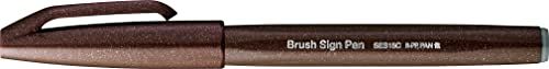 Pentel SES15C-E3X Brush Sign Pen donkerbruin, vezelpen, penseelachtige punt, 10 stuks