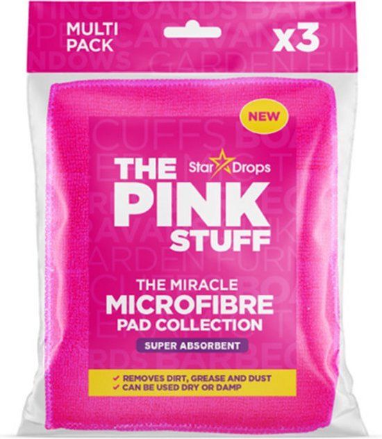 Stardrops The Pink Stuff Schoonmaakpads 3 Stuks – Roze Microvezel Pads – Absorberend en Herbruikbaar