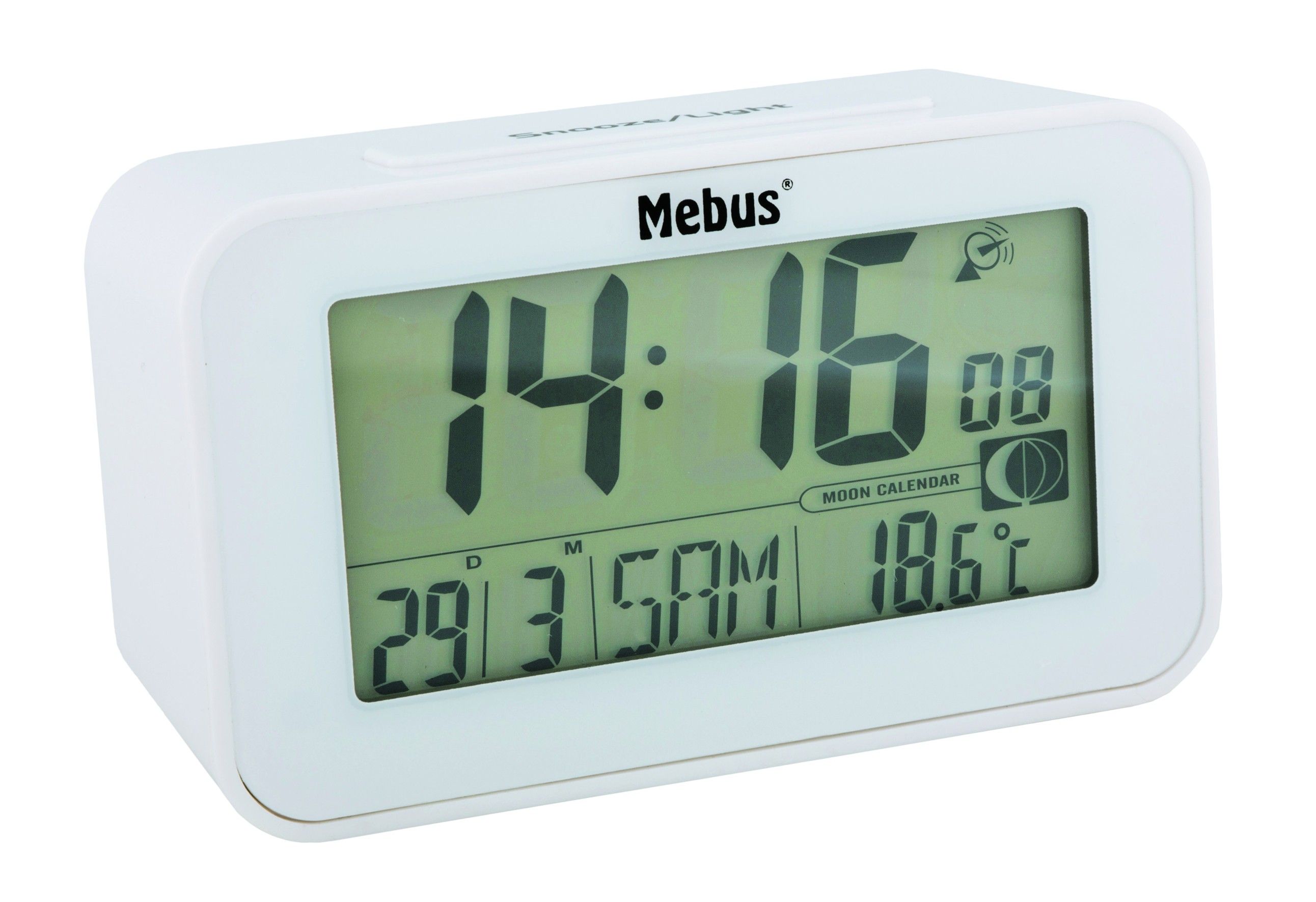 Mebus 51461 Wekker - Wit - LCD - Met Alarm, Snooze en Thermometer