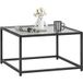 Table de chevet carrée en verre trempé avec piétement acier, table d'appoint noir 68x68x39 cm