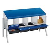 Garvee Nestkast voor kippen, legkippen met 4 vakken met steunpoten, nestkast van verzinkt staal met automatische eierverzameling, blauw dak en afneembare dienbladen voor kippenhok voor buiten