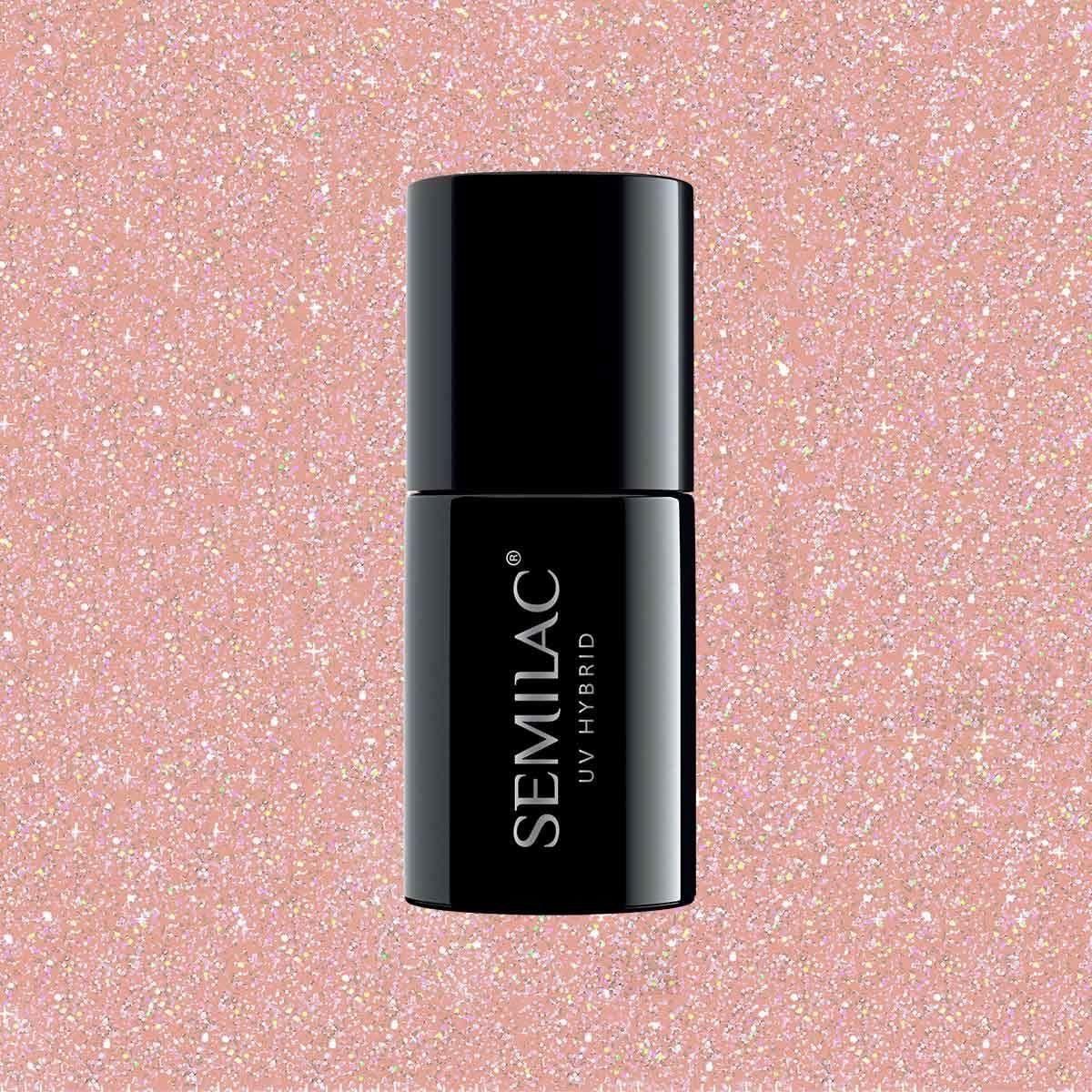 SEMILAC Gellak Rubber Base - Extend 5in1 - 804 Glitter Soft Beige - builder gel in een flesje - 7ml - Roze Glitter