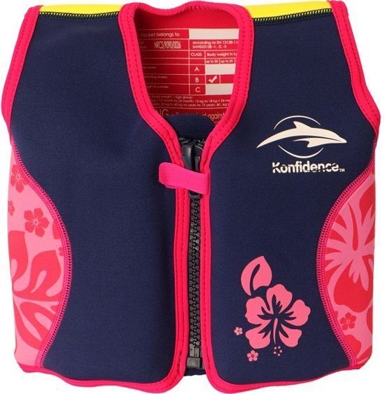 Konfidence - Zwemvest kind â€“ Kinderzwemvest - Drijfvest voor kinderen van ca. 1 5 tot 3 jaar en 12-20 kg â€“ Hibiscus/Roze