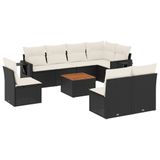 vidaXL Loungeset met kussens, polyrotan, zwart