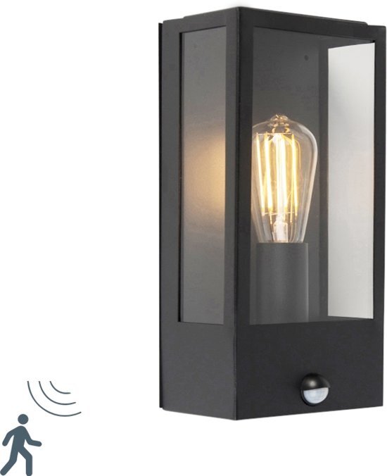 QAZQA Rotterdam - Wandlamp met sensor - 1 lichts - D 100 mm - zwart