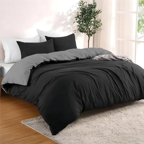 Dreamzie - Dekbedovertrek 240x220 cm met 2 kussenslopen 65x65 cm - Zwart/Donkergrijs - 240x220 Bedset in 100% microvezel - 3-delig - Gecertificeerd vrij van chemicaliën (Oeko TEX)