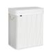 JOYFURNOS Grand Panier à Linge en Bambou, Panier à Linge Pliable à 2 Compartiments avec Couvercle, Blanc