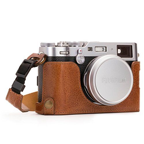 MegaGear Ever Ready Echt Leren Camera Halve Tas met Draagriem en Batterijtoegang voor Fujifilm X100F Bruin