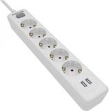Philips SPN3052WA/10 Stekkerdoos met 5 Schuko-stopcontacten en 2 USB-poorten 2,4 A, aan/uit-schakelaar, gevlochten netsnoer 1,5 m (hoge weerstand), wit