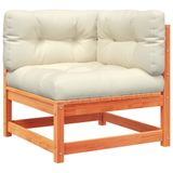 vidaXL 2-delige Loungeset met kussens, massief grenenhout, wasbruin