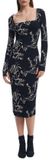 Desigual Robe Femme Noir Manches Longues Col Carré Imprimé Longueur Mollet Viscose