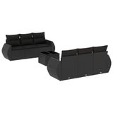 VidaXL Lounge set 7-delig met kussens, poly rotan, zwart