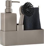 Zone Denmark Afwasset 19 x 6 x 20,5 cm met vaatdoekje, keramieke zeepdispenser en afwasborstel - 4 stuks Taupe
