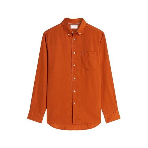 Tommy Hilfiger Regular Casual Overhemd met Linnen Oranje