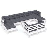 vidaXL 10-delige loungeset met kussens massief grenenhout wit