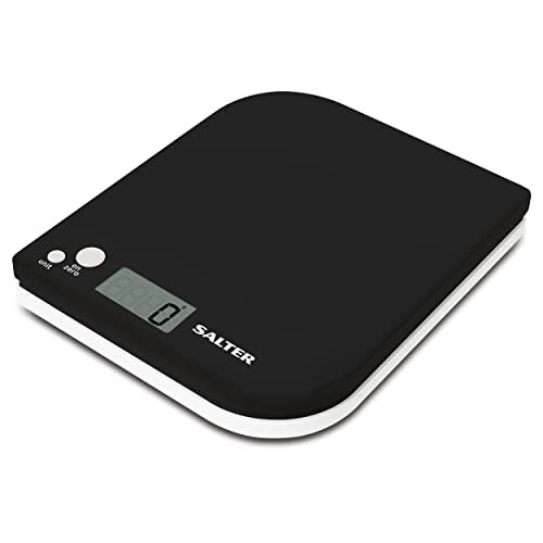 Salter Salter® 1177 BKWHDR Leaf Electronic Kitchen Scale, Baking & Cooking Food Scales, Add & Weigh Zero Function, Metric/Imperial, Max. Capacity 5 KG, Measure Liquids in ml/fl.oz,18 x 18 x 2.5 cm Zwart