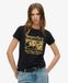 Superdry T-shirt ultra-ajusté Pop Archive noir et doré imprimé de la marque, taille : 42